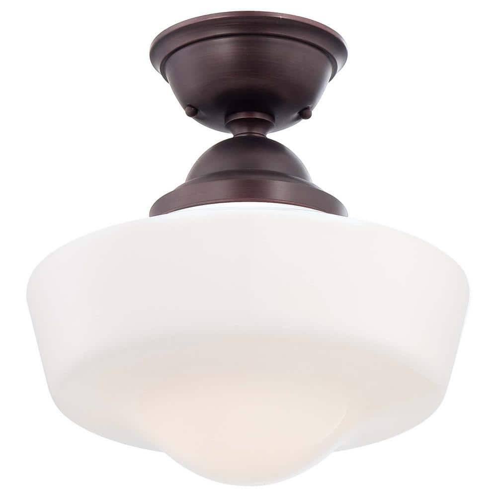 Brushed Bronze Opal Glass Semi-Flush Mount Light