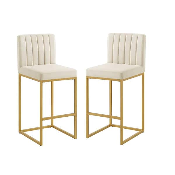 Cream Velvet Bar Stools with Cushion,Full Back and Sturdy Gold Iron Legs, Versatile Counter Height Chair Set of 2