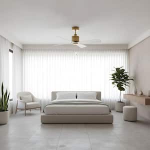 Launceton 44 in. Indoor Hand Rubbed Antique Brass Ceiling Fan with Matte White Blades and 6-speed Reversing Remote