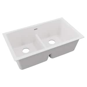 Quartz Classic 33 in. Undermount Double Bowl White Granite/Quartz Composite Kitchen Sink Only