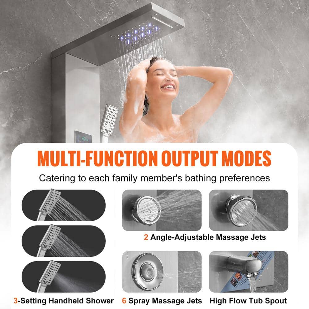 52.9'' Stainless Steel Wall-Mounted Shower Panel with LED Display
