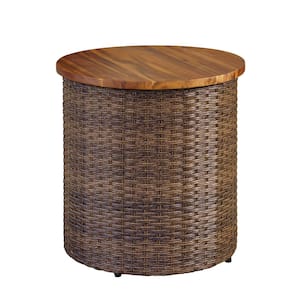 Bayberry Round Metal Outdoor Side Table with Acacia Wood Top