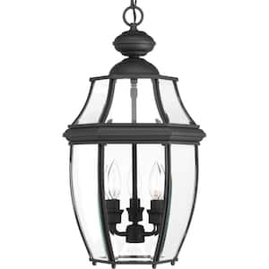 New Haven Collection 3-Light Textured Black Clear Beveled Glass New Traditional Outdoor Hanging Lantern Light
