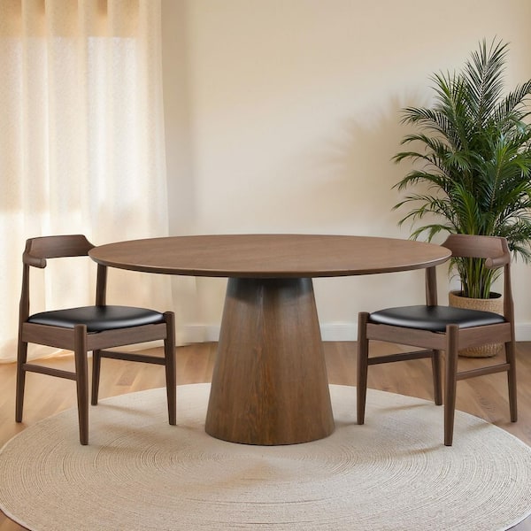 Ashcroft Furniture Co Welling Mid Century Modern Walnut Solid Wood 47.2 in. Round Pedestal Dining Table Seats 6