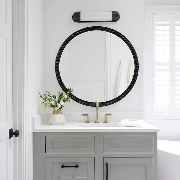 WallBeyond 30inch Round Beaded Wood Frame Farmhouse Style Wall Mirror - N/A Black