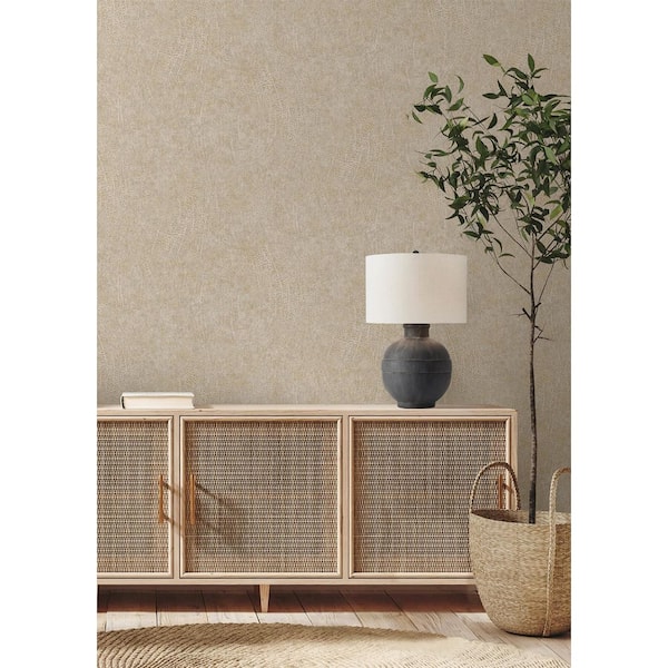 30.75 sq. ft. Sandstone Rio Vista Faux Leather Vinyl Peel and Stick Wallpaper Roll