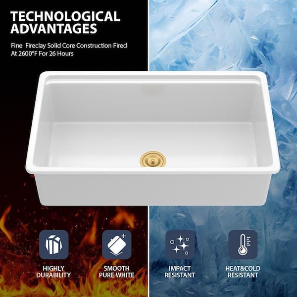 LORDEAR 33 in. Undermount Single Bowl Ceramic Workstation Kitchen