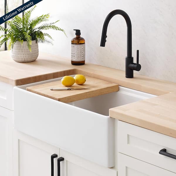 Bradstreet II 33 in. Farmhouse Apron Front Undermount Single Bowl Crisp White Fireclay Workstation Kitchen Sink