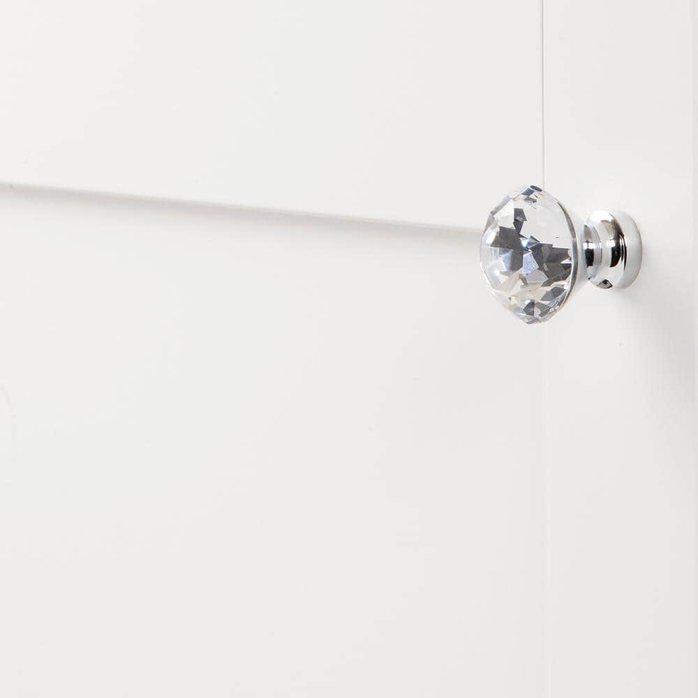 Crystal Palace Clear Glass and Chrome Round Cabinet Knob