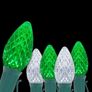 OptiCore 49 ft. 50-Light LED Green and Cool White Faceted C7 String Light Set