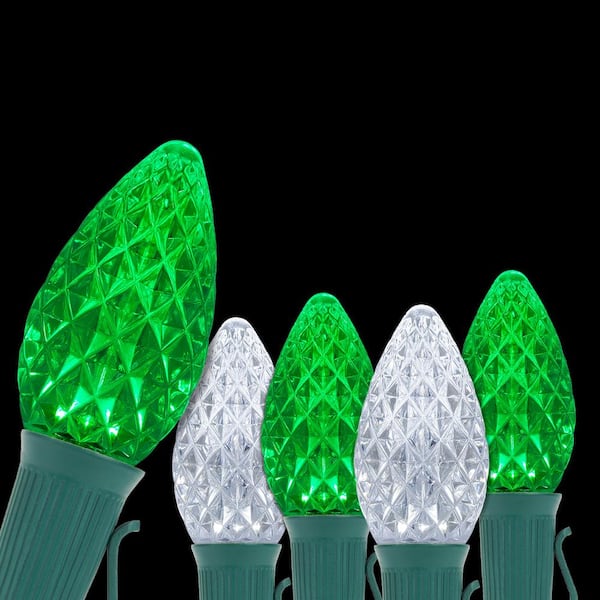null OptiCore 49 ft. 50-Light LED Green and Cool White Faceted C7 String Light Set