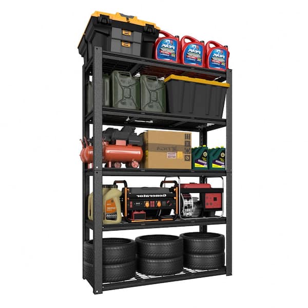 5-Tier Metal Garage Storage Shelving Unit Standard Bookcase in Black ( 72 in. H x 48 in. W x 18 in. D )