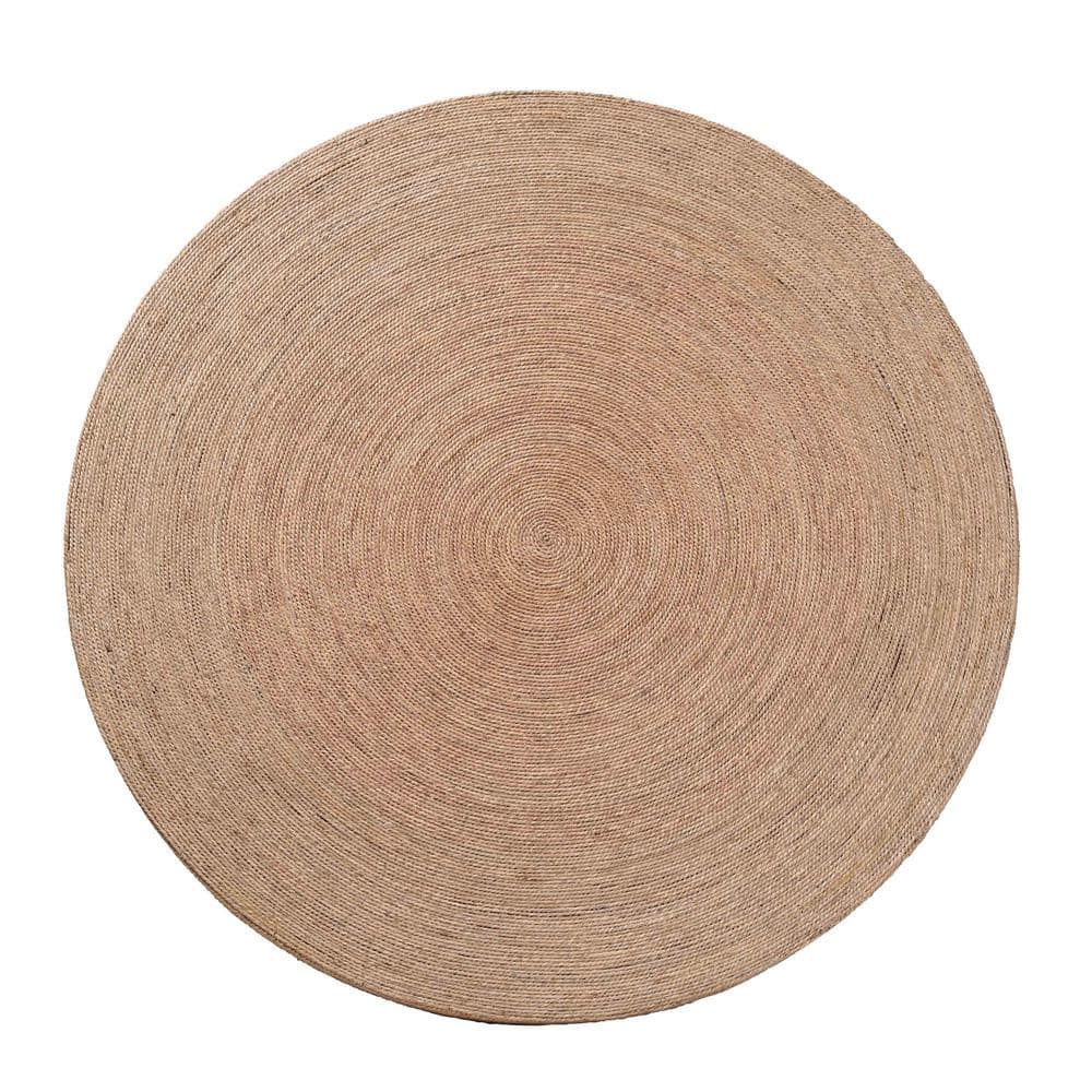Bistra Natural Brown Seagrass and Wood Round Dining Table with Glass Top