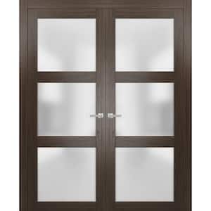 2552 36 in. x 84 in. Universal Hanling 3-Lite Frosted Glass Solid Brown Finished Pine Wood Interior Door Slab