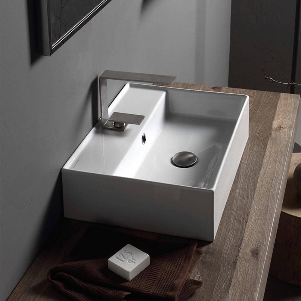 Scarabeo 15'' White Ceramic Rectangular Wall-Mount Bathroom Sink