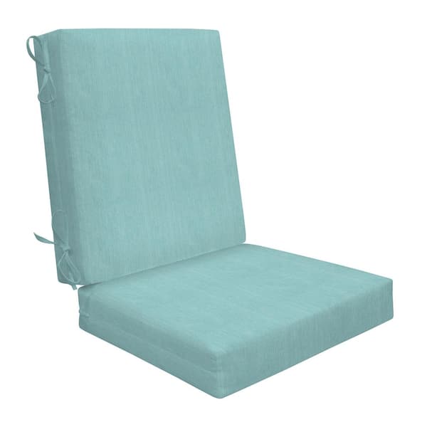 Honeycomb Textured Solid Coastal Blue Outdoor Highback Dining Chair Cushion