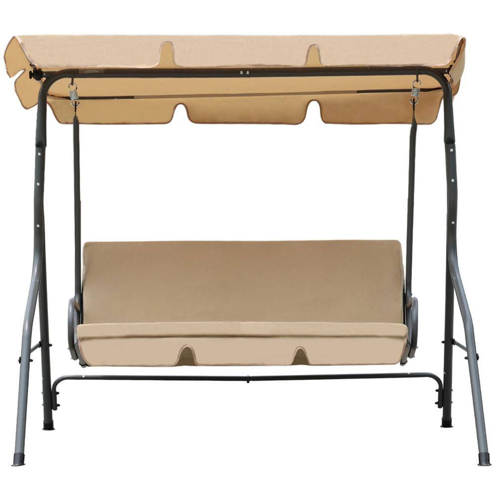 3Person Metal Outdoor Patio Swing Seat with Adjustable Canopy