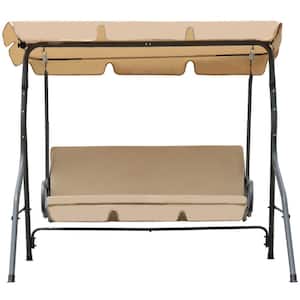 3-Person Metal Outdoor Patio Swing Seat with Adjustable Canopy