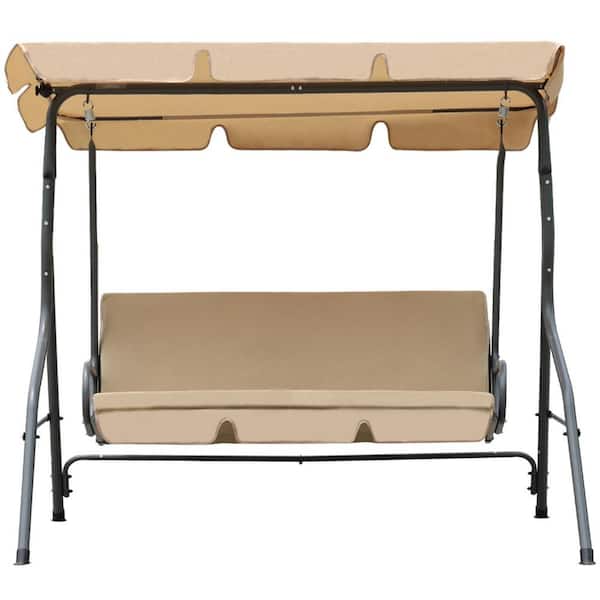 Unbranded 3-Person Metal Outdoor Patio Swing Seat with Adjustable Canopy