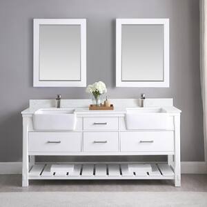 Georgia 72 in. Bathroom Vanity in White with Composite Carrara Top in White with White Basin and Mirror