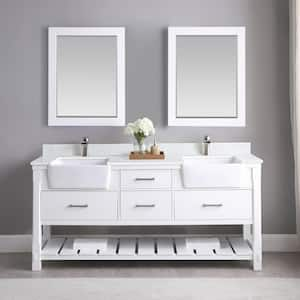 Georgia 72 in. Bathroom Vanity in White with Composite Carrara Top in White with White Basin and Mirror