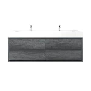 Saggie 71 in. W. x 20 in. D x 28 in. H Double Sink Floating Bath Vanity in Smoke Oak with White Acrylic Top