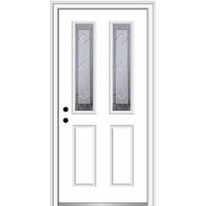 Majestic 30 in. x 80 in. Right-Hand Inswing 1/2 Lite 2-Lite 2-Panel Decorative Primed Fiberglass Prehung Front Door