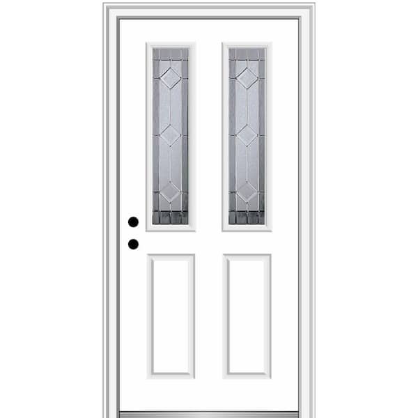 MMI DOOR Majestic 32 in. x 80 in. Right-Hand Inswing 1/2 Lite 2-Lite 2-Panel Decorative Primed Fiberglass Prehung Front Door