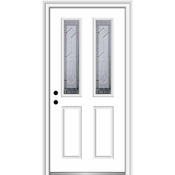 MMI Door Majestic 36 in. x 80 in. Right-Hand Inswing 1/2 Lite 2-Lite 2-Panel Decorative Primed Fiberglass Prehung Front Door