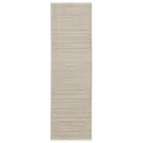 AVERLEY HOME Brooker Beige/Ivory 2 ft. x 8 ft. Geometric Diamond Recycled PET Yarn Indoor Runner Area Rug