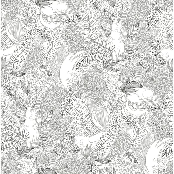 NuWallpaper Botanical Black Gato Garden Novelty Vinyl Peel and Stick Wallpaper Roll