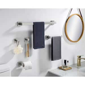 4-Piece Bath Hardware Set with Towel Bar Toilet Paper Holder Towel Hook in Stainless Steel Brushed Nickel