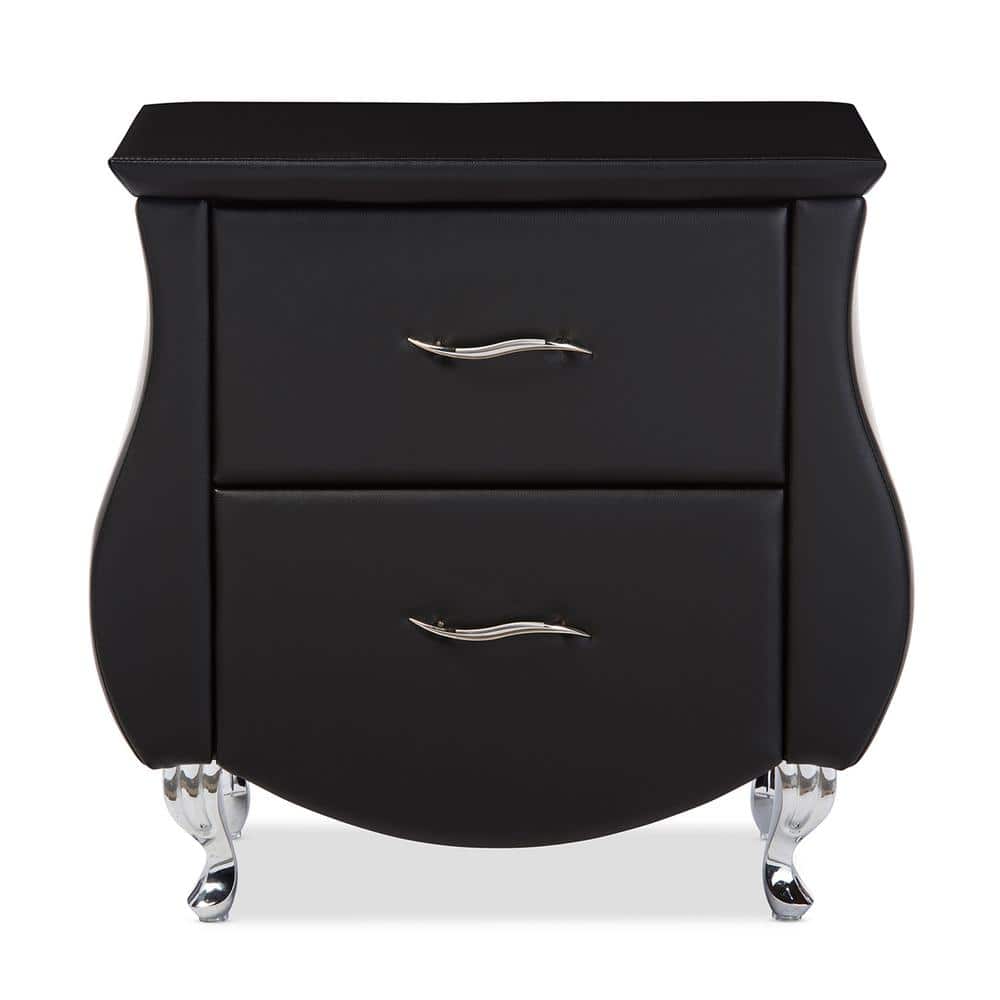 Erin 25.7" Modern Black Faux Leather 2-Drawer Nightstand