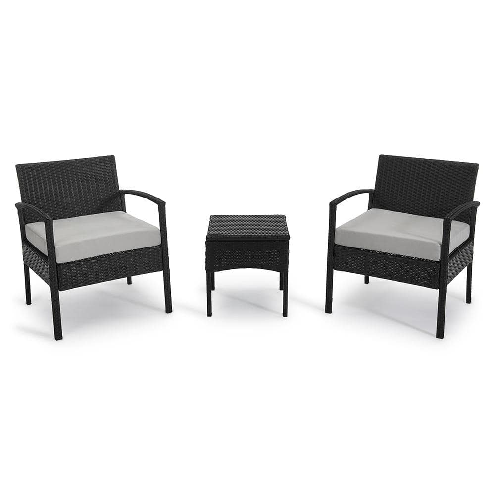 3-Pieces Wicker Patio Conversation Set 2-People Rattan Sofa Seating and Coffee Table Group Outdoor Set w/ Beige Cushions price history on PriceWatchPro