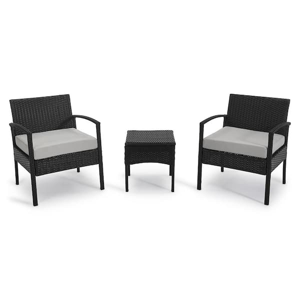 Boyel Living 3-Pieces Wicker Patio Conversation Set 2-People Rattan Sofa Seating and Coffee Table Group Outdoor Set w/ Beige Cushions