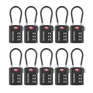 Black Travel Combination Luggage Cable Locks for Suitcase, Gym Locker, Toolbox and Backpack (10-Pack)