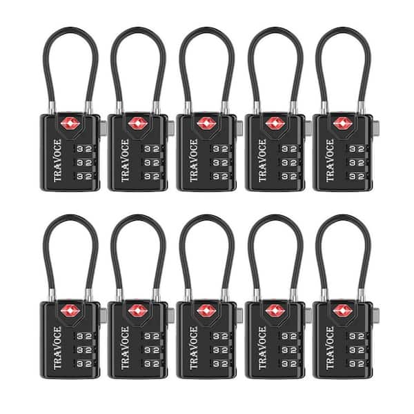 Numhew Black Travel Combination Luggage Cable Locks for Suitcase, Gym Locker, Toolbox and Backpack (10-Pack)