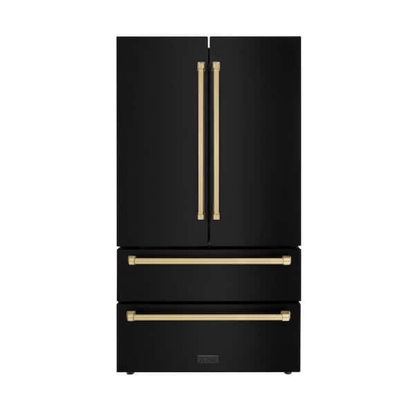 Autograph Edition 36 in. 4-Door French Door Refrigerator with Internal Ice Maker in Black Stainless & Champagne Bronze