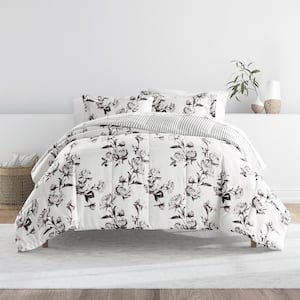 Patterned Reversible Microfiber Down-Alternative Ultra Soft Twin Comforter Set in Vintage Magnolia Stripe Gray