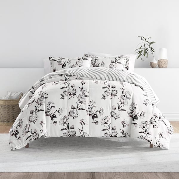 Becky Cameron Patterned Reversible Microfiber Down-Alternative Ultra Soft Twin Comforter Set in Vintage Magnolia Stripe Gray