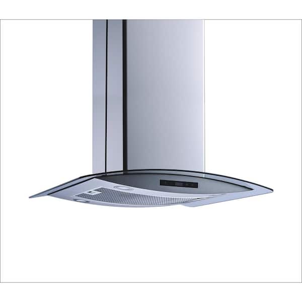 Winflo 36 In 520 CFM Convertible Stainless Steel Glass Island Range Hood with Mesh Filter and Touch Sensor Control 
