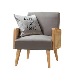 Delphine Modern Pewter Accent Chair with Rattan Armrest and Wood Legs for Living Room and Bedroom