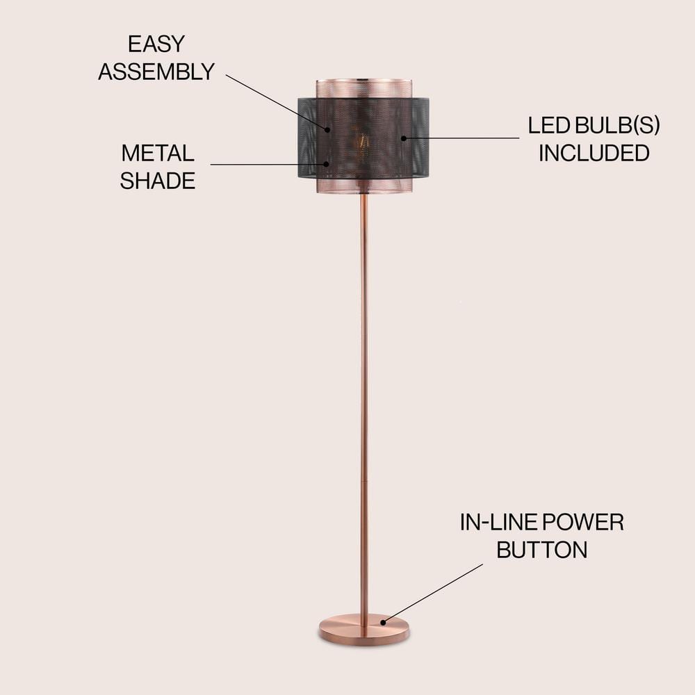 Tribeca Dual-Finish 60.5" Copper & Black Mesh LED Floor Lamp