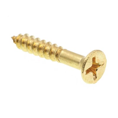 3/8 Length Slotted Drive #4 Threads Flat Head Brass Wood Screw Plain Finish Pack of 100 