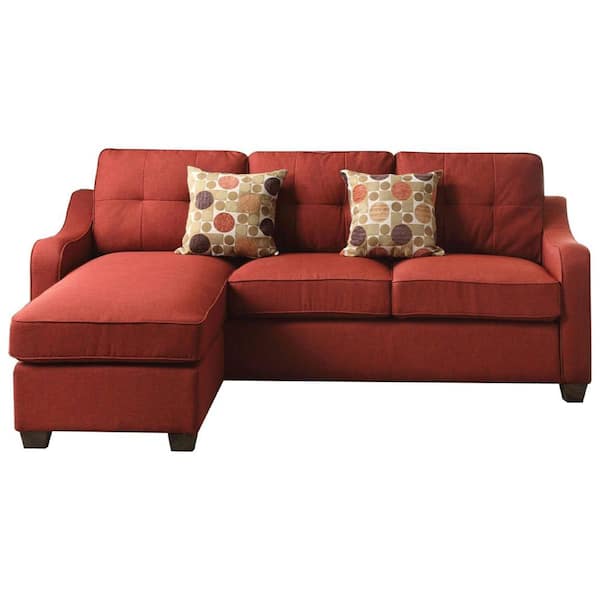 Acme Furniture Cleavon II 31 in. W Slope Arm 2-Piece Linen L Shaped Reversible Sectional Sofa in Red with Ottoman and 2 Pillows