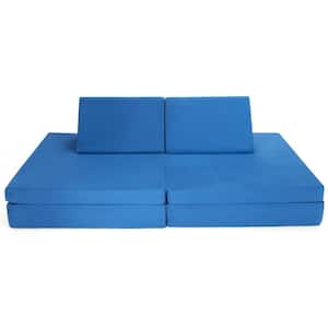 4-Piece Blue Convertible Kids Couch or 2-Chairs Toddler to Teen Sofa and Play Set