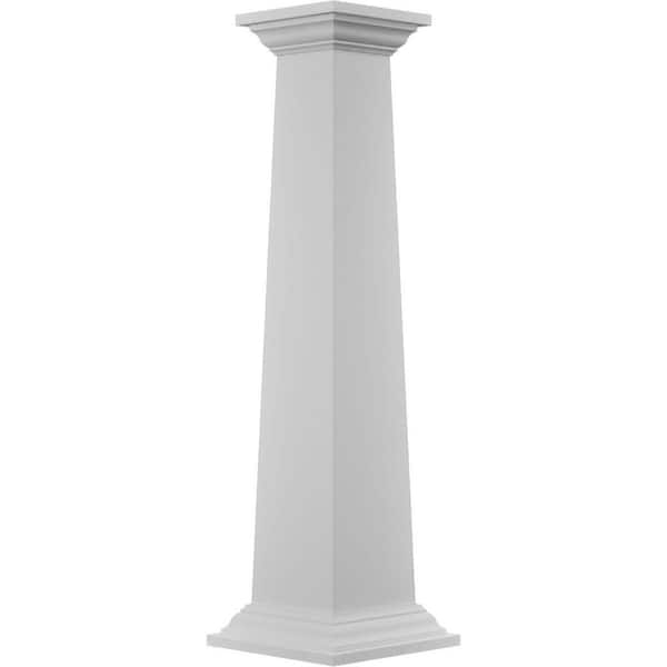 11-5/8 in Bottom Width to 7-5/8 in Top Width x 5 ft. H Square Tapered Smooth PVC Column Wrap Kit Crown Capital and Base