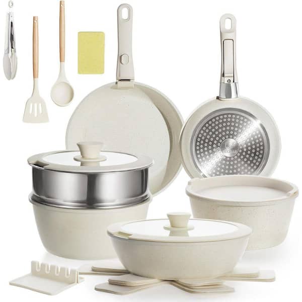 Aluminum 21-Piece Nonstick Ceramic Cookware Set Detachable Handles Oven Safe Induction Ready Stackable