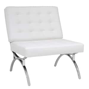 Newel Modern Accent Chair Blended Leather and Chrome Metal Frame in Chrome/White