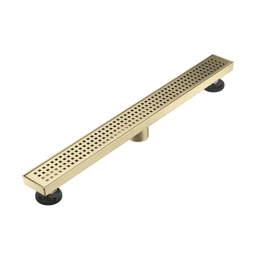 28 in. Linear Shower Drain with Removable Grid Grate and Hair Strainer in Brushed Gold price history on PriceWatchPro